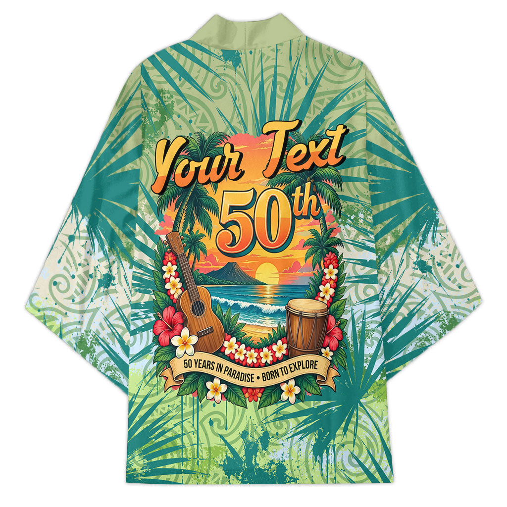 Personalized Polynesia 50th Birthday Kimono Vintage Hawaiian Floral Ukulele Tropical Sunset Art TS04 - Polynesian Pride