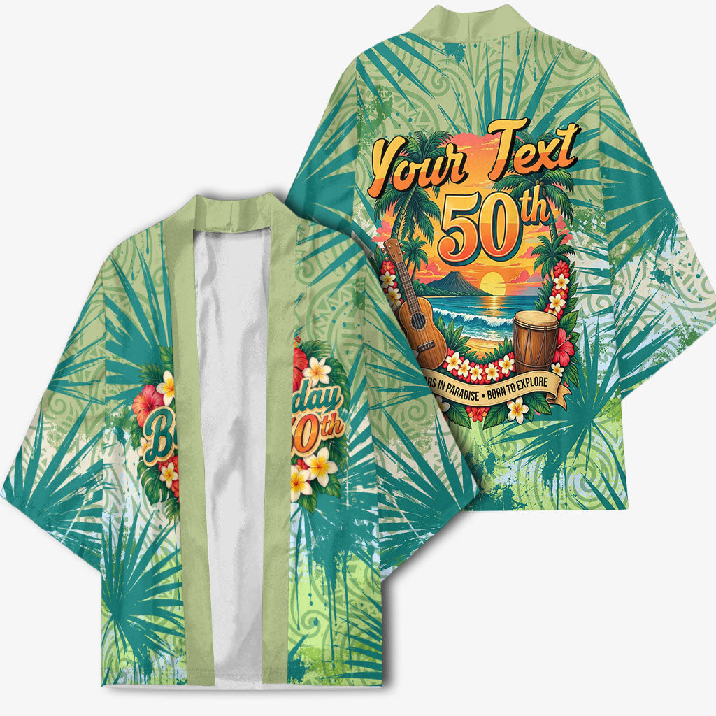 Personalized Polynesia 50th Birthday Kimono Vintage Hawaiian Floral Ukulele Tropical Sunset Art TS04 - Polynesian Pride