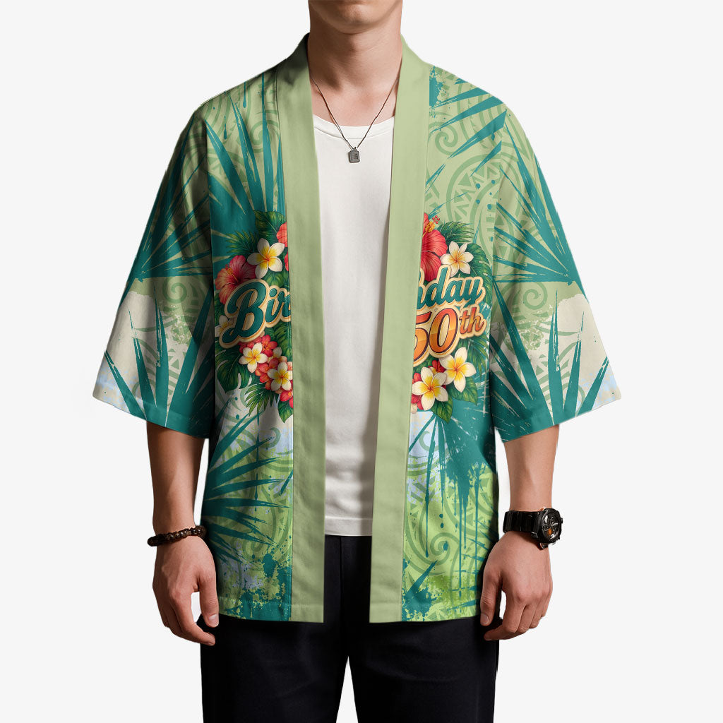 Personalized Polynesia 50th Birthday Kimono Vintage Hawaiian Floral Ukulele Tropical Sunset Art TS04 - Polynesian Pride
