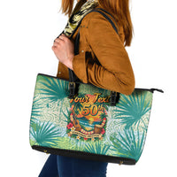 Personalized Polynesia 50th Birthday Leather Tote Bag Vintage Hawaiian Floral Ukulele Tropical Sunset Art TS04 Green - Polynesian Pride