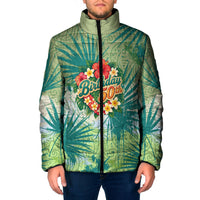 Personalized Polynesia 50th Birthday Padded Jacket Vintage Hawaiian Floral Ukulele Tropical Sunset Art TS04 Men Green - Polynesian Pride