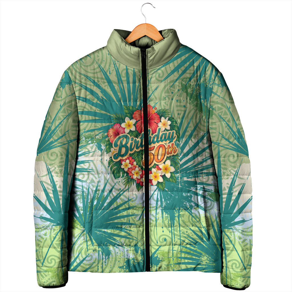 Personalized Polynesia 50th Birthday Padded Jacket Vintage Hawaiian Floral Ukulele Tropical Sunset Art TS04 - Polynesian Pride