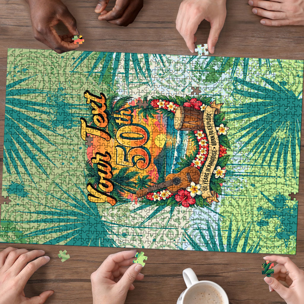 Personalized Polynesia 50th Birthday Puzzle Vintage Hawaiian Floral Ukulele Tropical Sunset Art TS04 - Polynesian Pride
