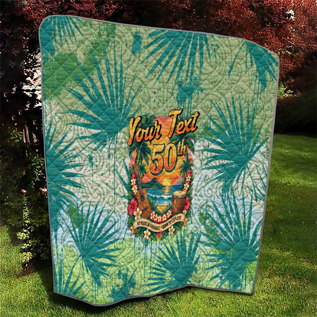 Personalized Polynesia 50th Birthday Quilt Vintage Hawaiian Floral Ukulele Tropical Sunset Art TS04 - Polynesian Pride