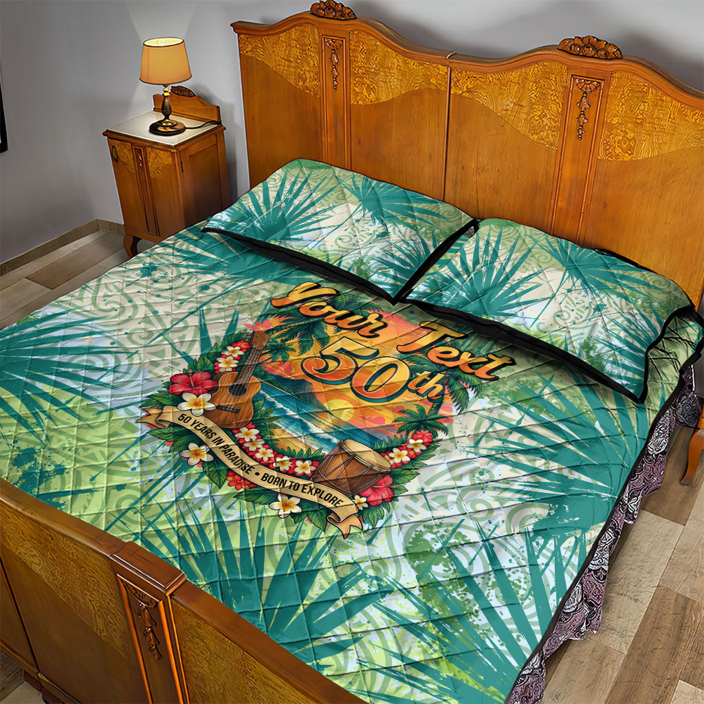 Personalized Polynesia 50th Birthday Quilt Bed Set Vintage Hawaiian Floral Ukulele Tropical Sunset Art TS04 - Polynesian Pride