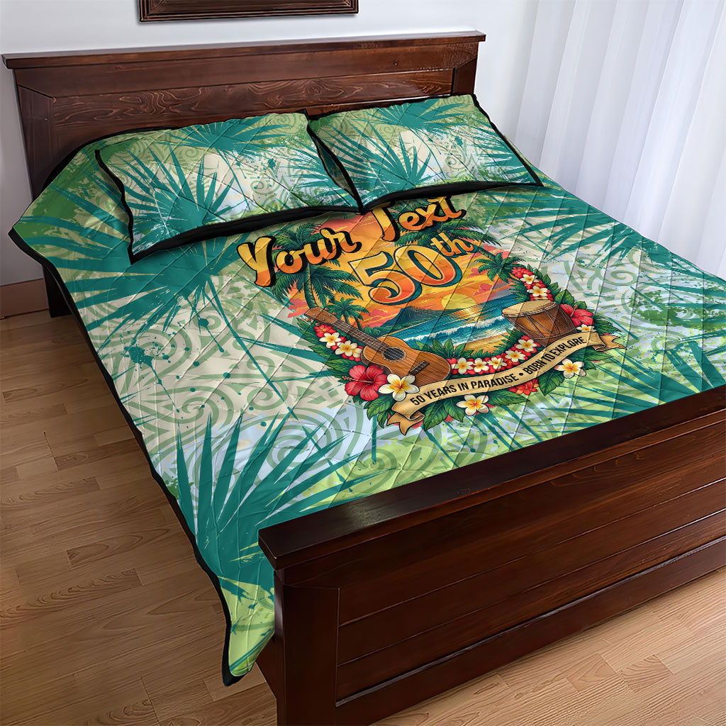 Personalized Polynesia 50th Birthday Quilt Bed Set Vintage Hawaiian Floral Ukulele Tropical Sunset Art TS04 - Polynesian Pride