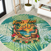 Personalized Polynesia 50th Birthday Round Carpet Vintage Hawaiian Floral Ukulele Tropical Sunset Art TS04 Green - Polynesian Pride