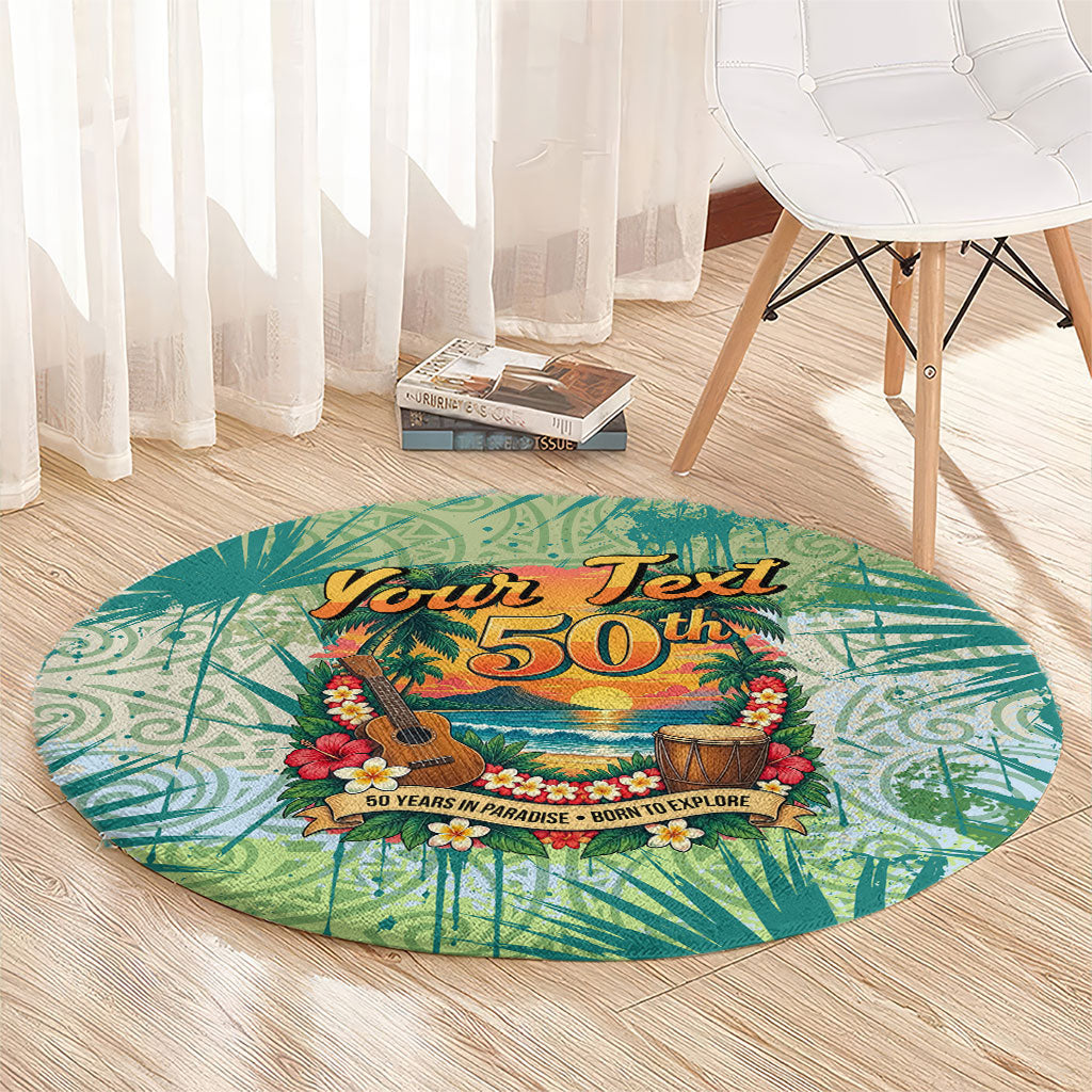 Personalized Polynesia 50th Birthday Round Carpet Vintage Hawaiian Floral Ukulele Tropical Sunset Art TS04 - Polynesian Pride