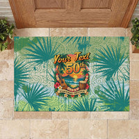 Personalized Polynesia 50th Birthday Rubber Doormat Vintage Hawaiian Floral Ukulele Tropical Sunset Art TS04 Green - Polynesian Pride