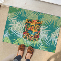 Personalized Polynesia 50th Birthday Rubber Doormat Vintage Hawaiian Floral Ukulele Tropical Sunset Art TS04 - Polynesian Pride