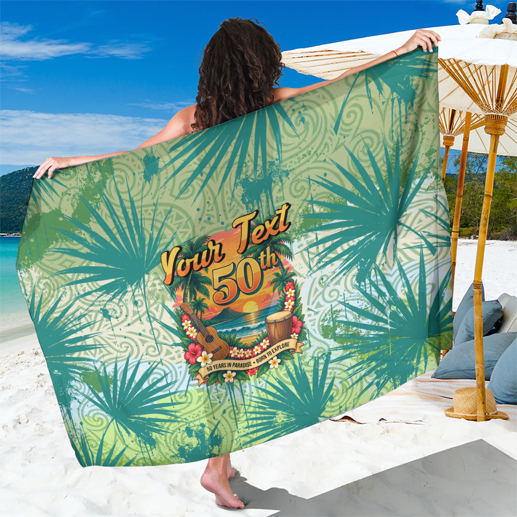 Personalized Polynesia 50th Birthday Sarong Vintage Hawaiian Floral Ukulele Tropical Sunset Art TS04 One Size 44 x 66 inches Green - Polynesian Pride