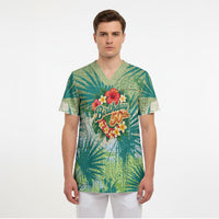 Personalized Polynesia 50th Birthday Scrub Top Vintage Hawaiian Floral Ukulele Tropical Sunset Art TS04 - Polynesian Pride