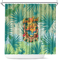 Personalized Polynesia 50th Birthday Shower Curtain Vintage Hawaiian Floral Ukulele Tropical Sunset Art TS04 Green - Polynesian Pride