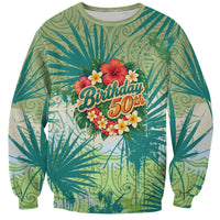 Personalized Polynesia 50th Birthday Sweatshirt Vintage Hawaiian Floral Ukulele Tropical Sunset Art TS04 Unisex Green - Polynesian Pride