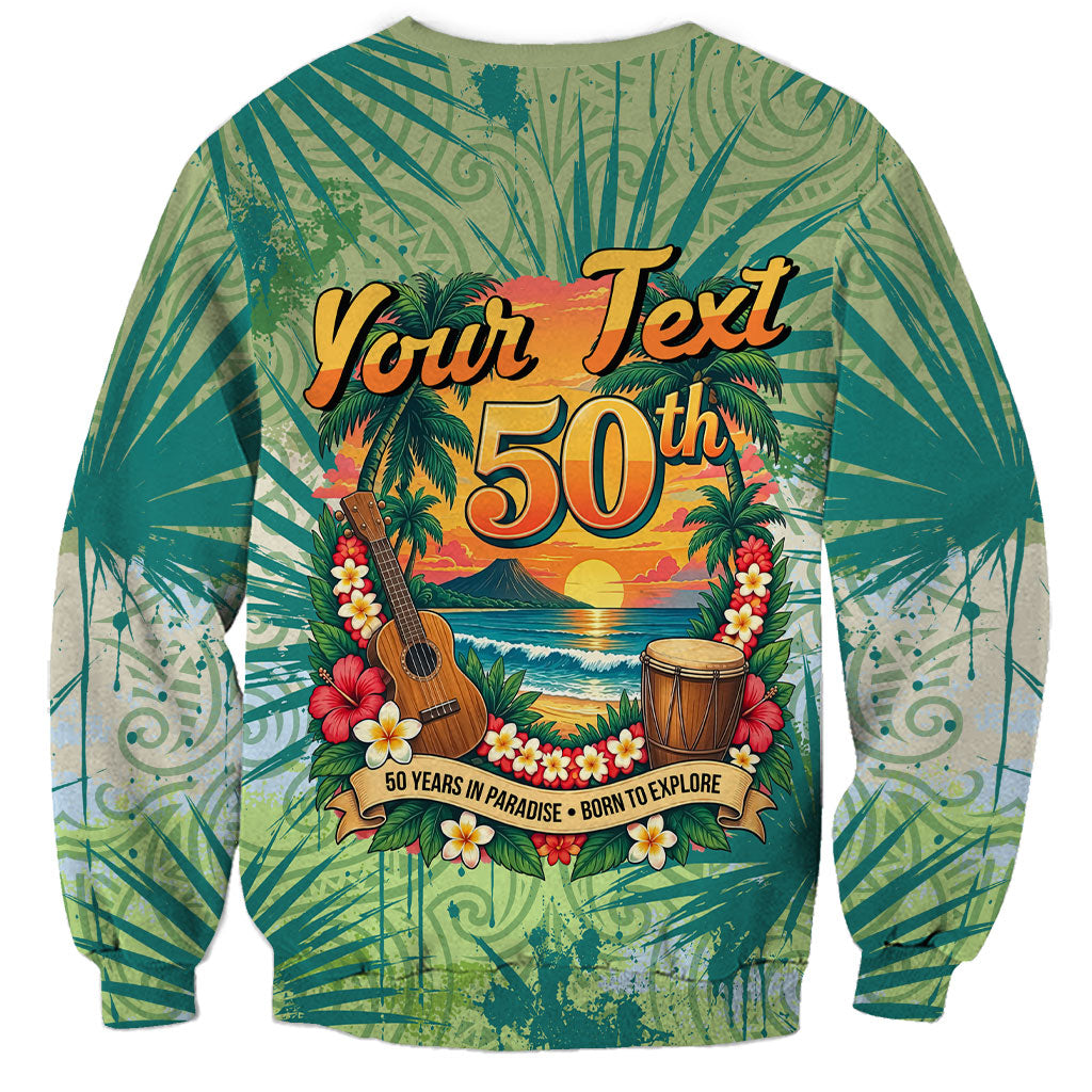 Personalized Polynesia 50th Birthday Sweatshirt Vintage Hawaiian Floral Ukulele Tropical Sunset Art TS04 - Polynesian Pride