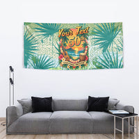 Personalized Polynesia 50th Birthday Tapestry Vintage Hawaiian Floral Ukulele Tropical Sunset Art TS04 - Polynesian Pride
