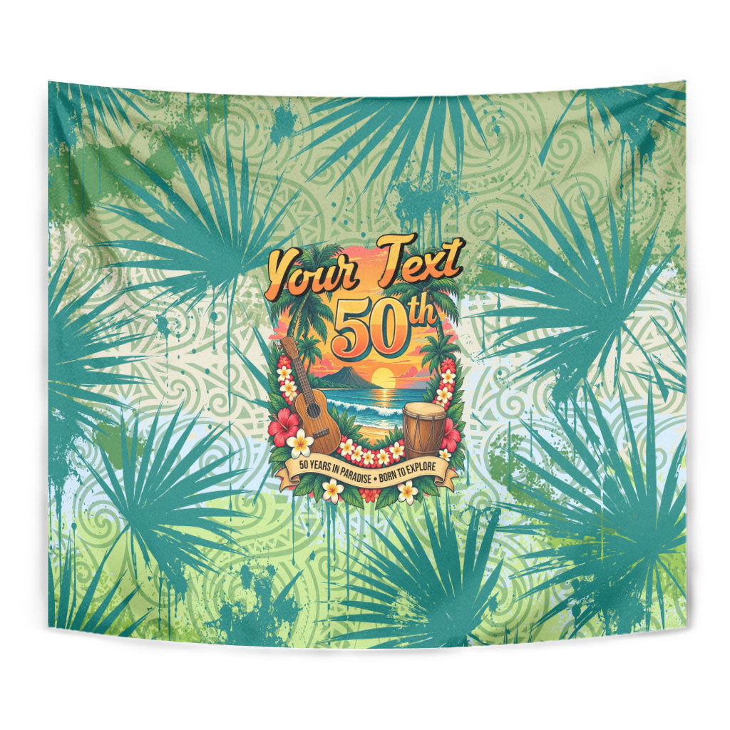 Personalized Polynesia 50th Birthday Tapestry Vintage Hawaiian Floral Ukulele Tropical Sunset Art TS04 - Polynesian Pride
