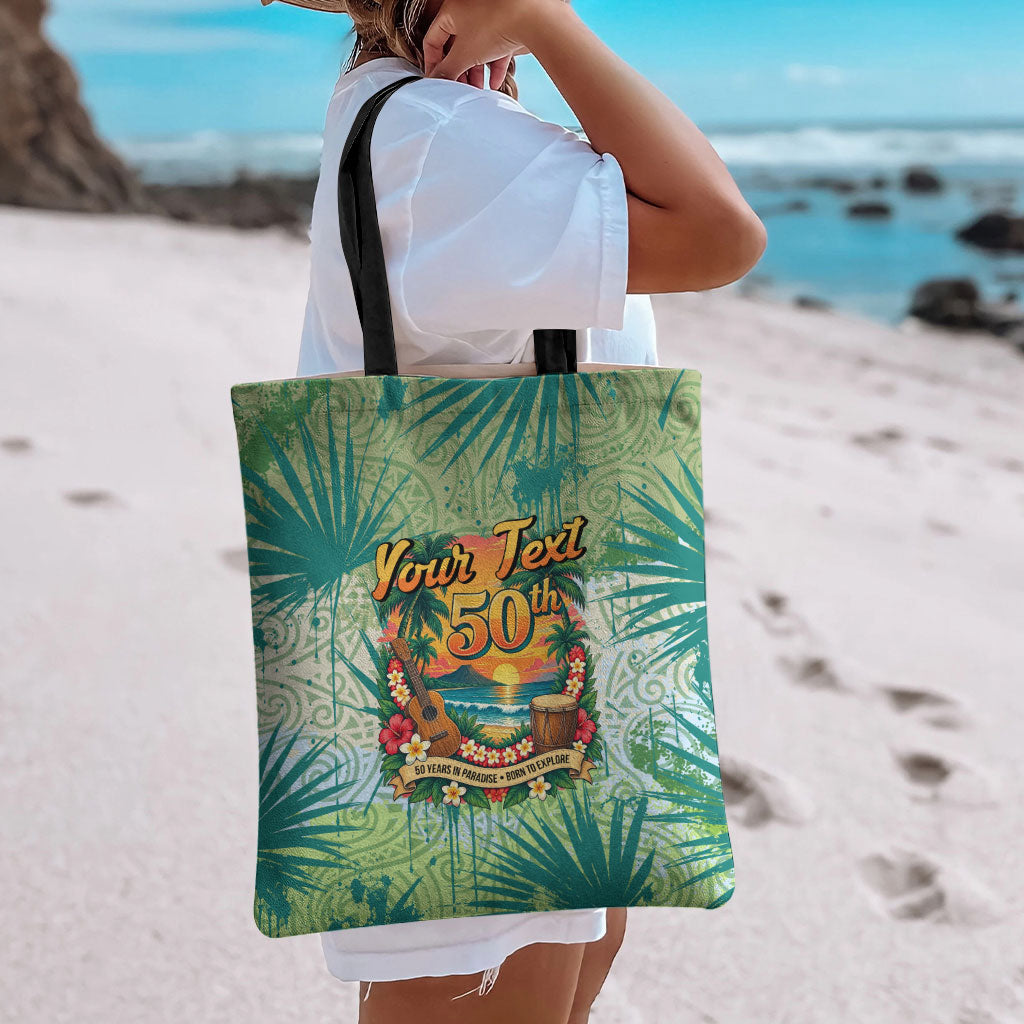 Personalized Polynesia 50th Birthday Tote Bag Vintage Hawaiian Floral Ukulele Tropical Sunset Art TS04 - Polynesian Pride