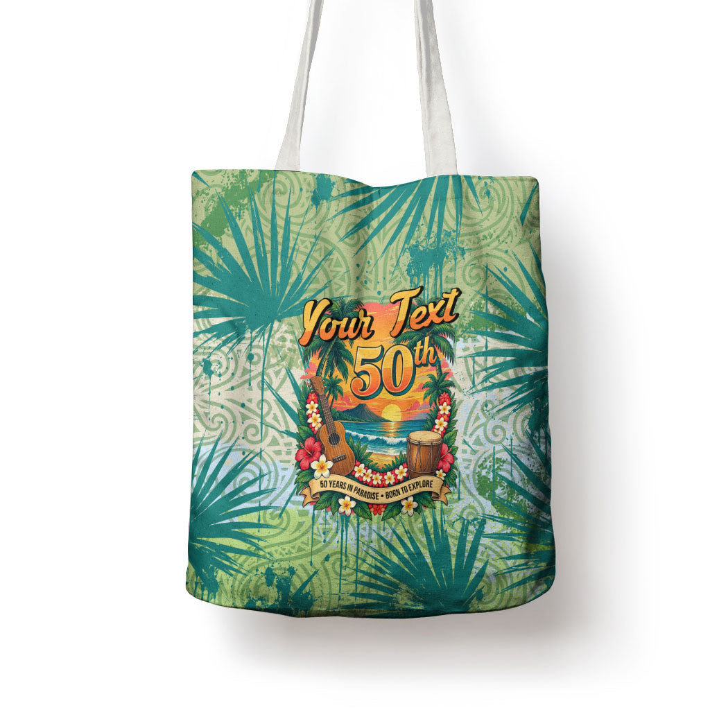 Personalized Polynesia 50th Birthday Tote Bag Vintage Hawaiian Floral Ukulele Tropical Sunset Art TS04 - Polynesian Pride