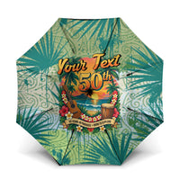 Personalized Polynesia 50th Birthday Umbrella Vintage Hawaiian Floral Ukulele Tropical Sunset Art TS04 One Size Folded 11.42 inch Opened Diameter 37.4 inch Green - Polynesian Pride