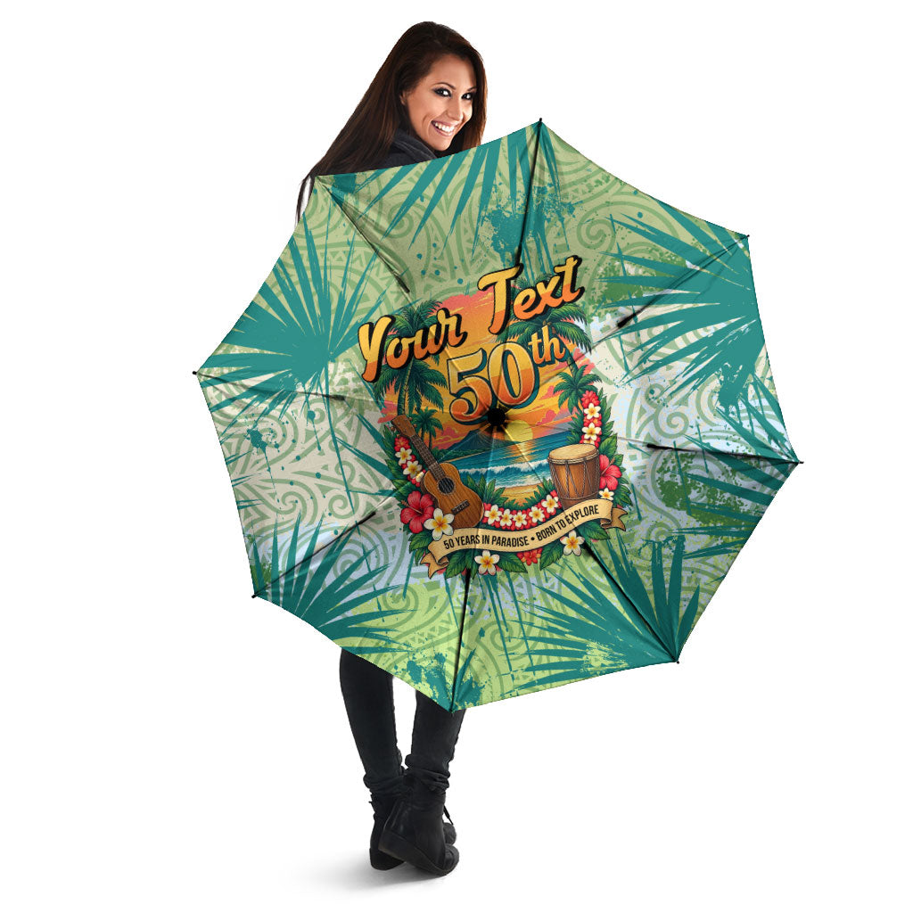 Personalized Polynesia 50th Birthday Umbrella Vintage Hawaiian Floral Ukulele Tropical Sunset Art TS04 - Polynesian Pride