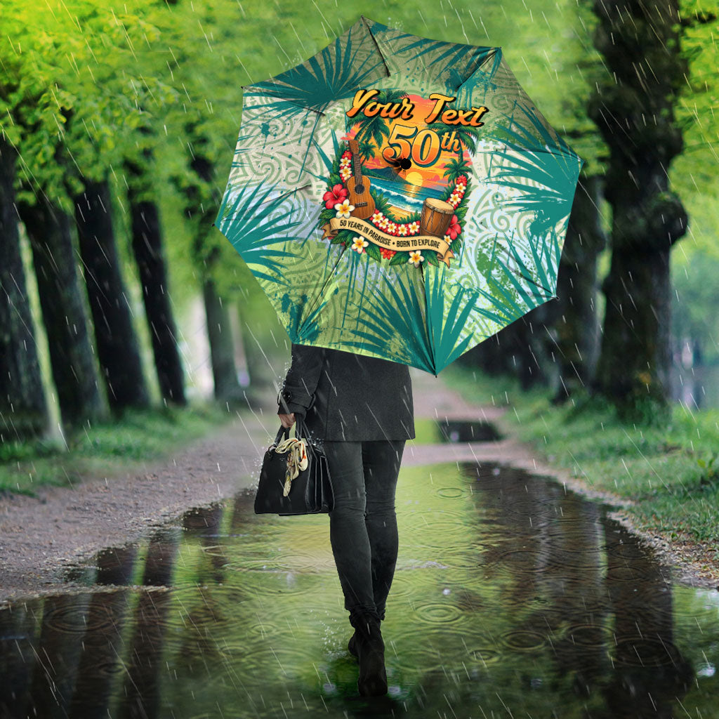 Personalized Polynesia 50th Birthday Umbrella Vintage Hawaiian Floral Ukulele Tropical Sunset Art TS04 - Polynesian Pride