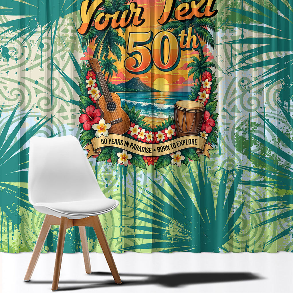 Personalized Polynesia 50th Birthday Window Curtain Vintage Hawaiian Floral Ukulele Tropical Sunset Art TS04 - Polynesian Pride