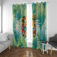 Personalized Polynesia 50th Birthday Window Curtain Vintage Hawaiian Floral Ukulele Tropical Sunset Art TS04 With Grommets Green - Polynesian Pride