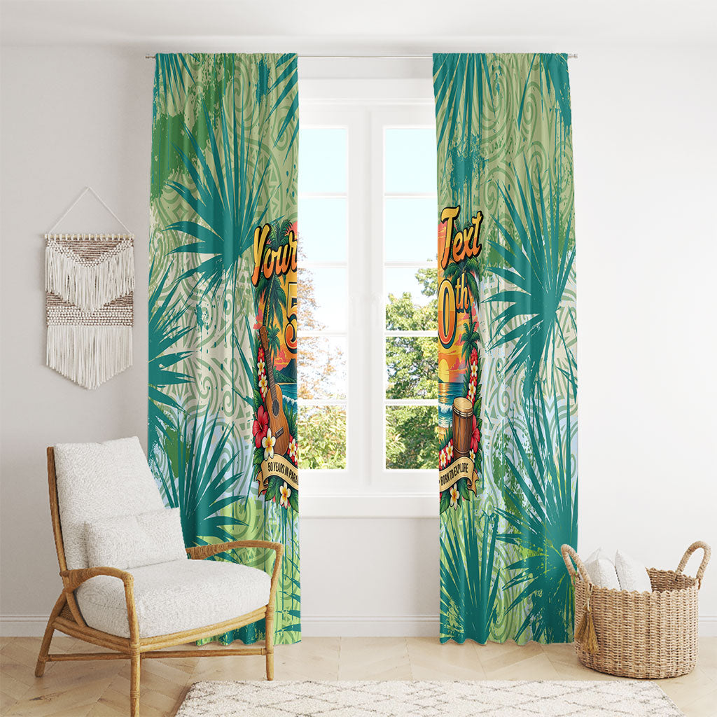 Personalized Polynesia 50th Birthday Window Curtain Vintage Hawaiian Floral Ukulele Tropical Sunset Art TS04 - Polynesian Pride