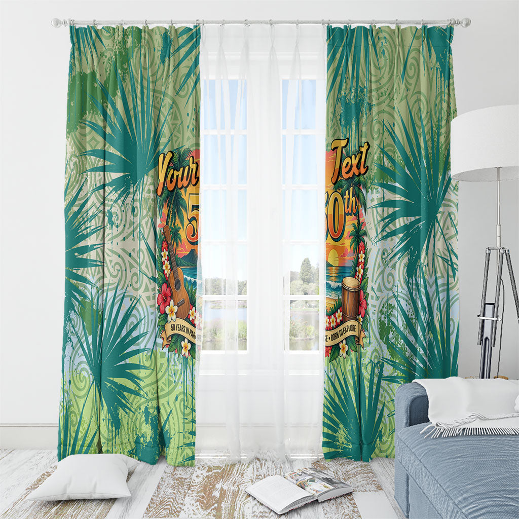 Personalized Polynesia 50th Birthday Window Curtain Vintage Hawaiian Floral Ukulele Tropical Sunset Art TS04 - Polynesian Pride