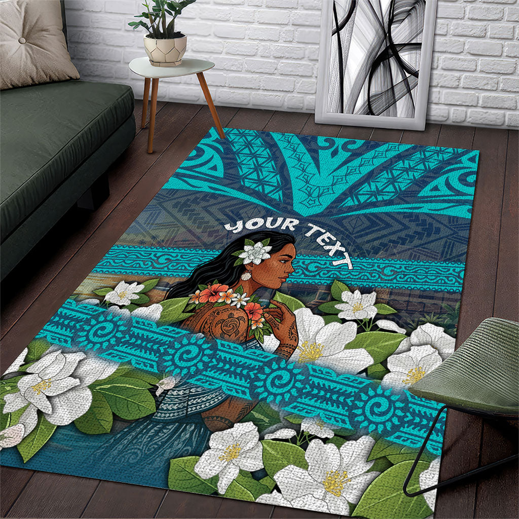 Personalized Polynesian Woman 50th Birthday Area Rug Traditional Pacific Tribal Tattoo Floral Art TS04 Blue - Polynesian Pride