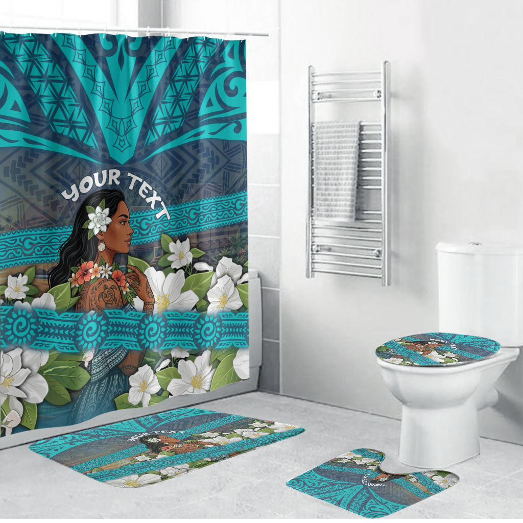 Personalized Polynesian Woman 50th Birthday Bathroom Set Traditional Pacific Tribal Tattoo Floral Art TS04 Bathroom Set (4 pcs) Blue - Polynesian Pride