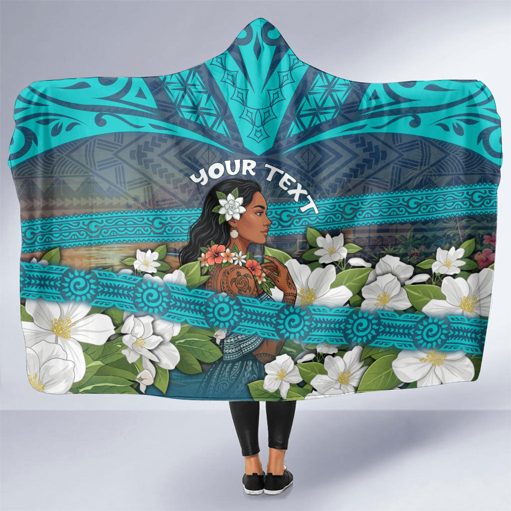 Personalized Polynesian Woman 50th Birthday Hooded Blanket Traditional Pacific Tribal Tattoo Floral Art TS04 One Size Blue - Polynesian Pride