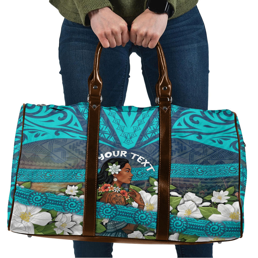 Personalized Polynesian Woman 50th Birthday Travel Bag Traditional Pacific Tribal Tattoo Floral Art TS04 Blue - Polynesian Pride