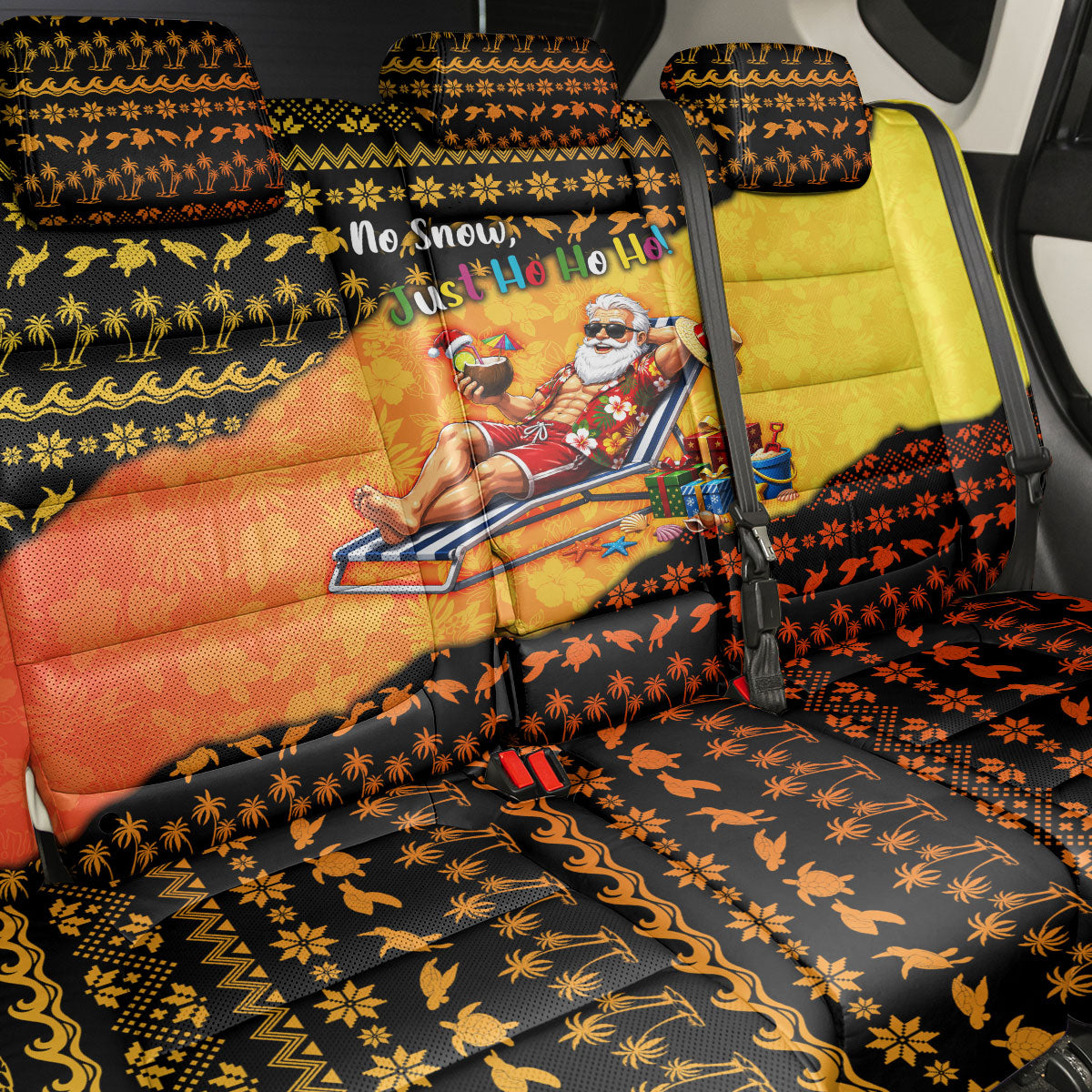 Tropical Christmas In July Santa Claus Back Car Seat Cover Festive Hawaiian With Beach Reindeer Sleigh