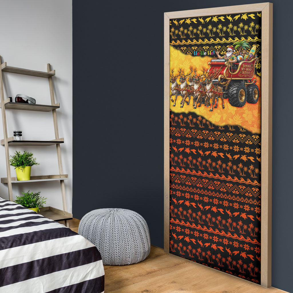 Tropical Christmas In July Santa Claus Door Cover Festive Hawaiian With Beach Reindeer Sleigh