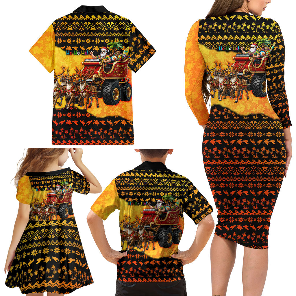 Tropical Christmas In July Santa Claus Family Matching Long Sleeve Bodycon Dress and Hawaiian Shirt Festive Hawaiian With Beach Reindeer Sleigh TS04 - Polynesian Pride