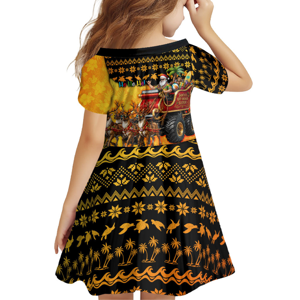 Tropical Christmas In July Santa Claus Family Matching Off The Shoulder Long Sleeve Dress and Hawaiian Shirt Festive Hawaiian With Beach Reindeer Sleigh TS04 - Polynesian Pride