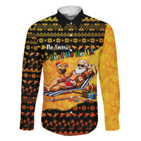 Tropical Christmas In July Santa Claus Family Matching Off The Shoulder Long Sleeve Dress and Hawaiian Shirt Festive Hawaiian With Beach Reindeer Sleigh TS04 Dad's Shirt - Long Sleeve Orange Black - Polynesian Pride