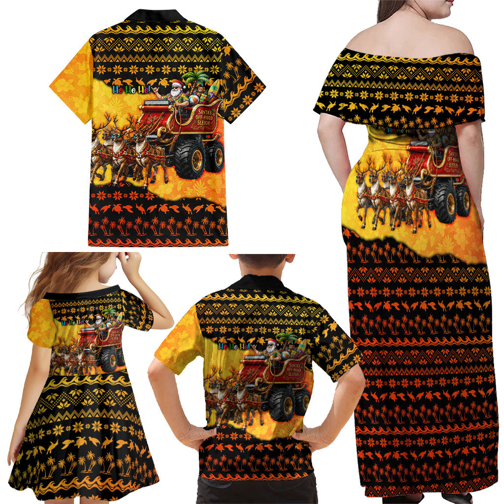 Tropical Christmas In July Santa Claus Family Matching Off Shoulder Maxi Dress and Hawaiian Shirt Festive Hawaiian With Beach Reindeer Sleigh TS04 - Polynesian Pride