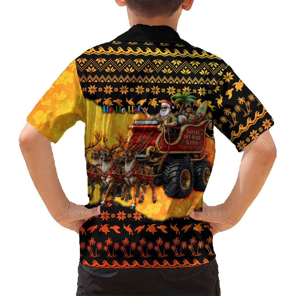 Tropical Christmas In July Santa Claus Family Matching Off Shoulder Short Dress and Hawaiian Shirt Festive Hawaiian With Beach Reindeer Sleigh TS04 - Polynesian Pride