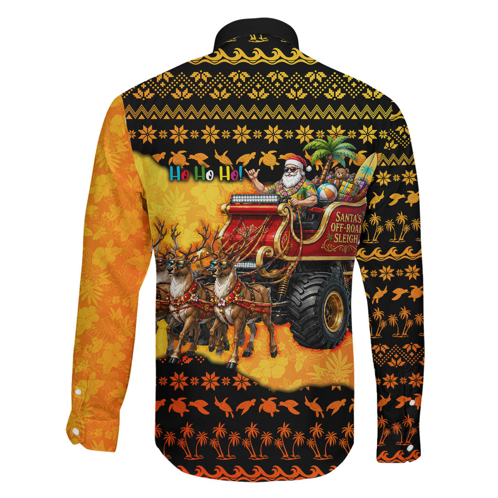 Tropical Christmas In July Santa Claus Family Matching Off Shoulder Short Dress and Hawaiian Shirt Festive Hawaiian With Beach Reindeer Sleigh TS04 - Polynesian Pride