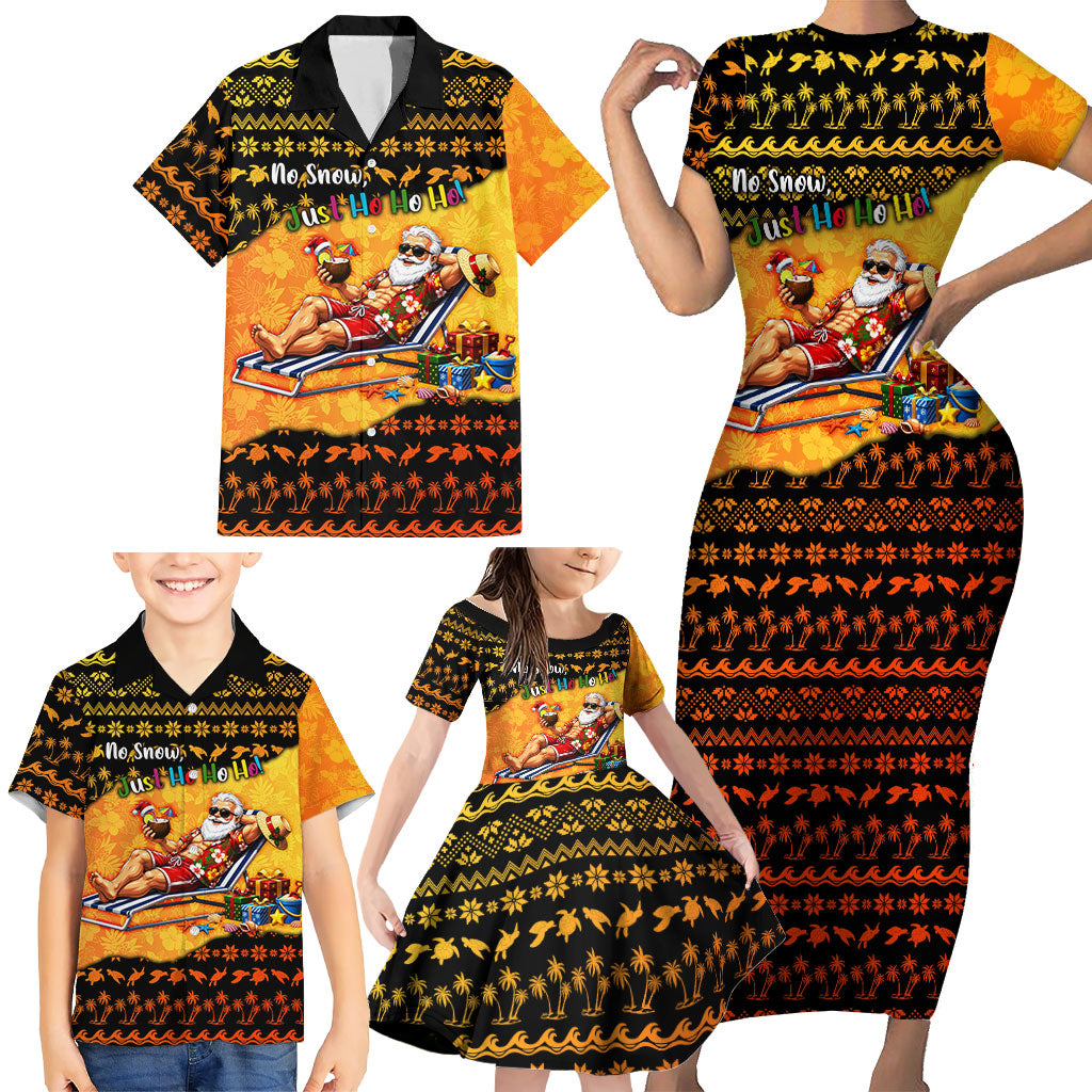 Tropical Christmas In July Santa Claus Family Matching Short Sleeve Bodycon Dress and Hawaiian Shirt Festive Hawaiian With Beach Reindeer Sleigh TS04 - Polynesian Pride