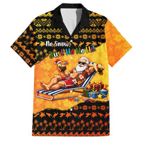 Tropical Christmas In July Santa Claus Family Matching Short Sleeve Bodycon Dress and Hawaiian Shirt Festive Hawaiian With Beach Reindeer Sleigh TS04 Dad's Shirt - Short Sleeve Orange Black - Polynesian Pride