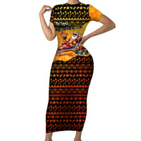 Tropical Christmas In July Santa Claus Family Matching Short Sleeve Bodycon Dress and Hawaiian Shirt Festive Hawaiian With Beach Reindeer Sleigh TS04 Mom's Dress Orange Black - Polynesian Pride