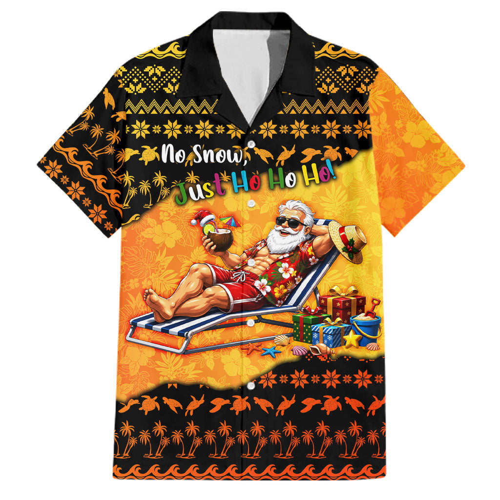 Tropical Christmas In July Santa Claus Family Matching Summer Maxi Dress and Hawaiian Shirt Festive Hawaiian With Beach Reindeer Sleigh TS04 Dad's Shirt - Short Sleeve Orange Black - Polynesian Pride