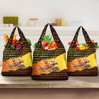 Tropical Christmas In July Santa Claus Grocery Bag Festive Hawaiian With Beach Reindeer Sleigh