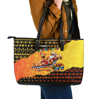 Tropical Christmas In July Santa Claus Leather Tote Bag Festive Hawaiian With Beach Reindeer Sleigh