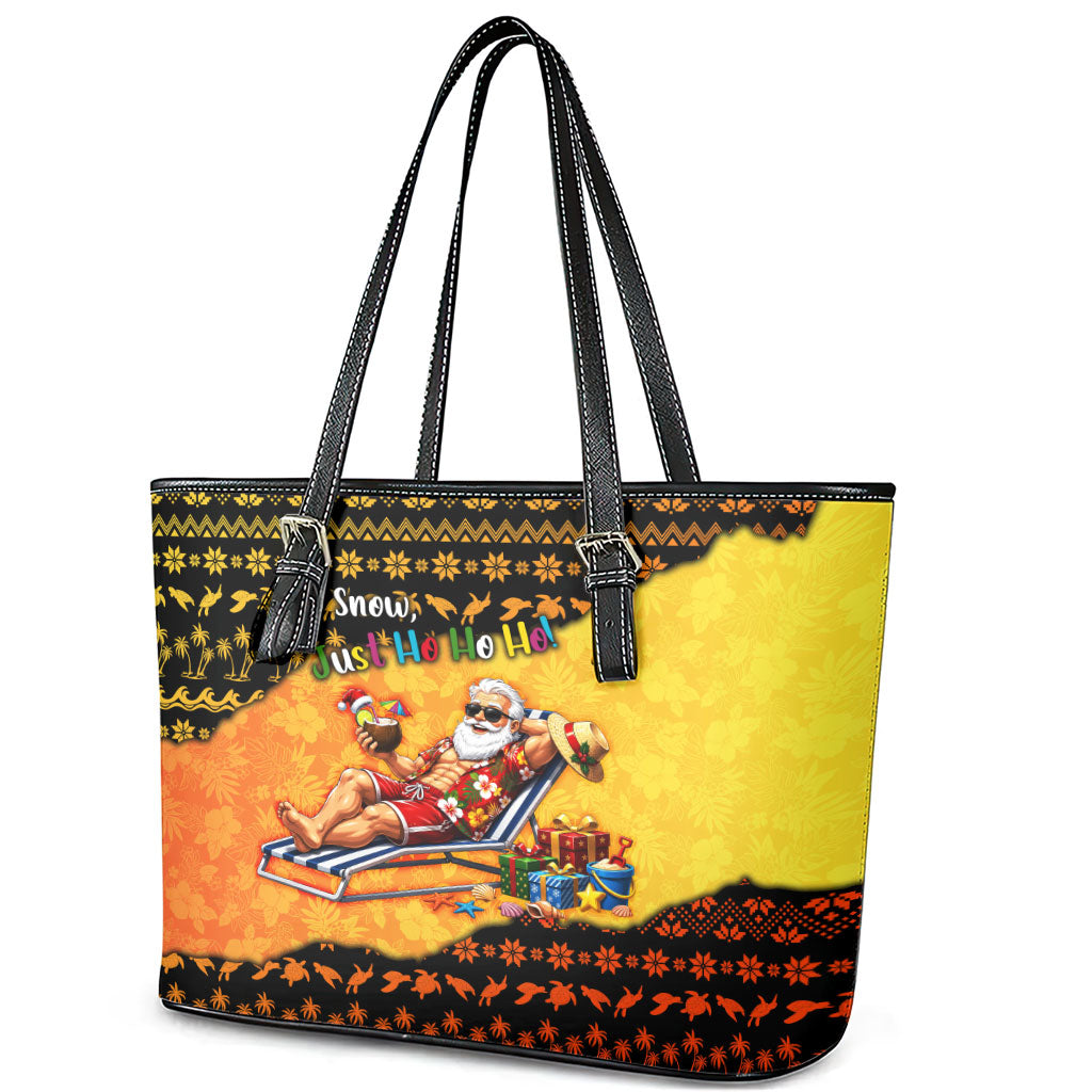 Tropical Christmas In July Santa Claus Leather Tote Bag Festive Hawaiian With Beach Reindeer Sleigh