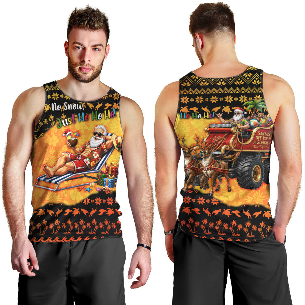 Tropical Christmas In July Santa Claus Men Tank Top Festive Hawaiian With Beach Reindeer Sleigh